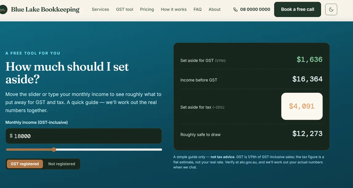 Concept site built for a local bookkeeper (not a real client)